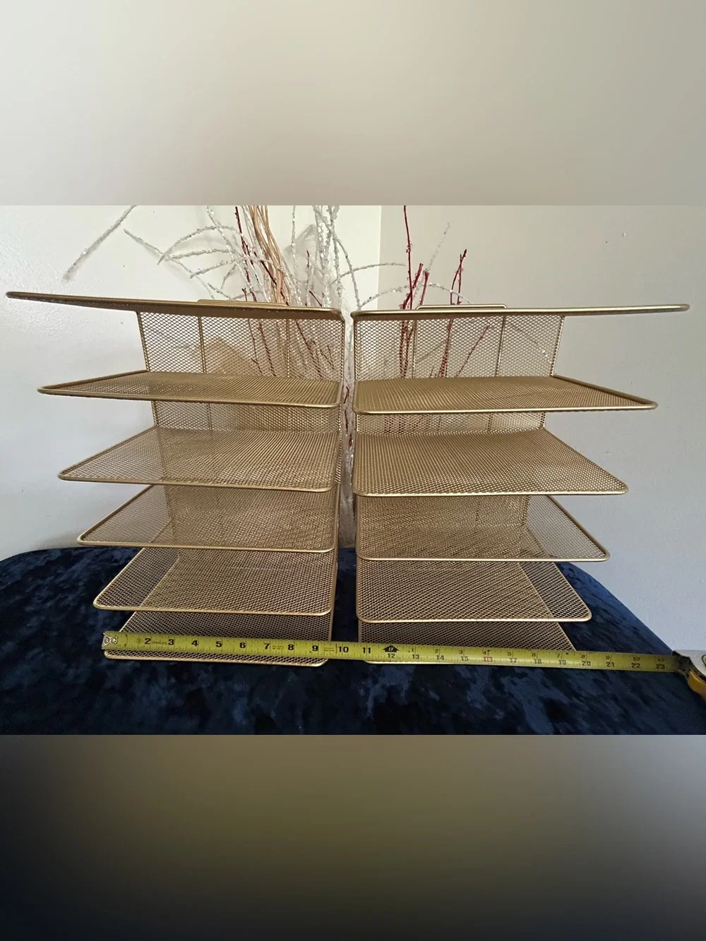 5 PCS | Gold Mesh Desk Organizer Set - File Holders & Letter Trays